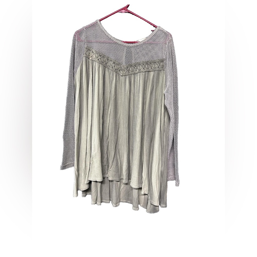 Altar'd State Gray Mesh Detail Blouse